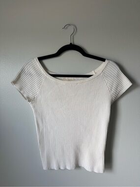 Ribbed Short Sleeve Knit Top - White